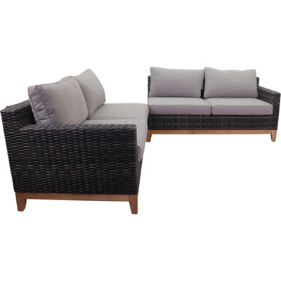 Terdell 36.22'' Wide Outdoor Wicker Patio Sectional with Cushions -  Red Barrel StudioÂ®, 437E6BFE23154739878495A87519D79A