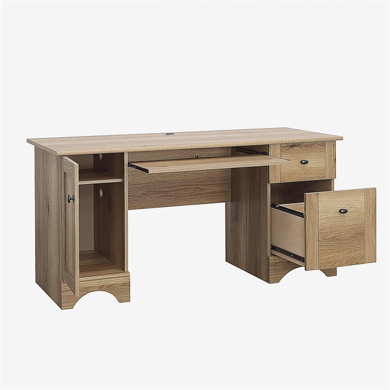 Plateau à clavier coulissant pour bureau d'ordinateur transitionnel, finition brune
