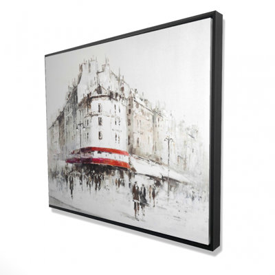 White Street With Red Accents Print On Canvas