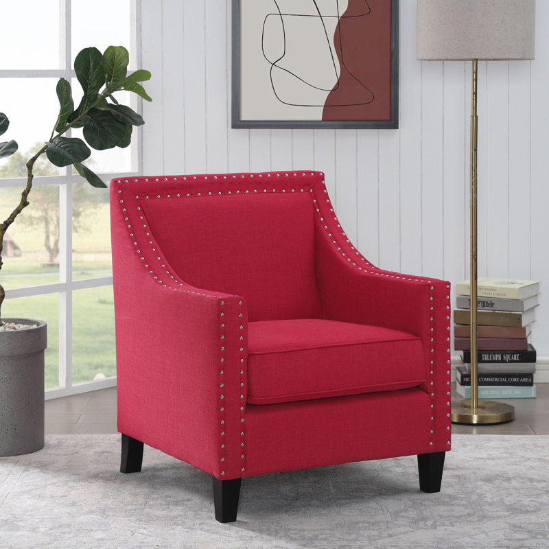Fauteuil d'appoint Hilga Erica avec garniture cloutée chromée, Mélange de polyester rouge
