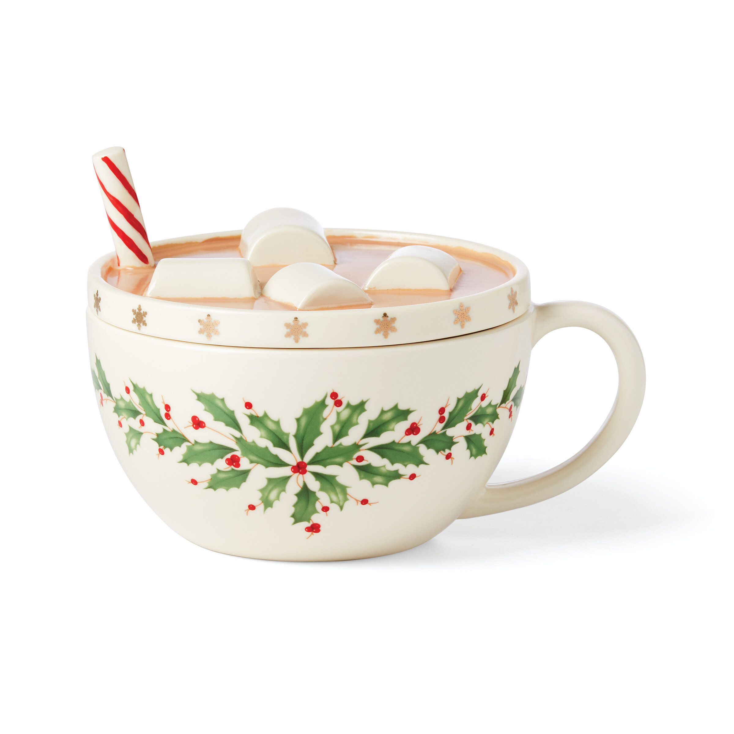 Candy Cane Holiday Mugs Set of 2 - Includes Spoons & Coasters