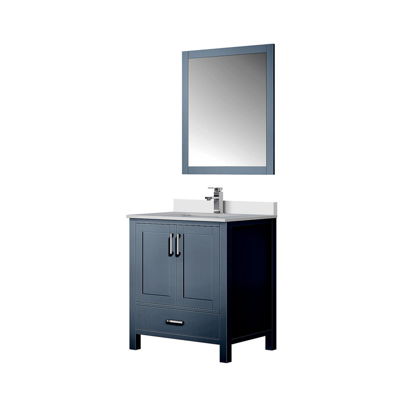 Meuble-lavabo de salle de bain 30 po X P 22 po P, comptoir en quartz, ensemble de robinet et Miroir, Gris foncé