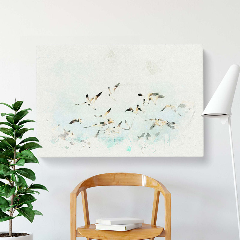 Flock Of Seagulls Over The Sea In Abstract - Wrapped Canvas Print, 40cm H x 60cm W x 3cm D