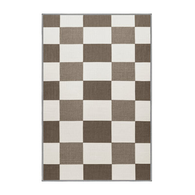 Machine Washable Checkered Grey Area Rug