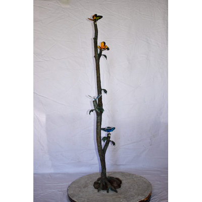 Four Butterflies on A Tree Branch Bronze Statue Size: 7" x 9" x 50"H