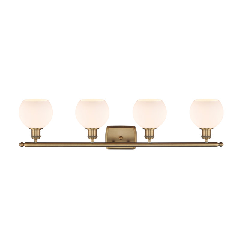 Éclairage pour salle de bain 4 lumières Cindi, Blanc mat, DEL, Laiton brossé