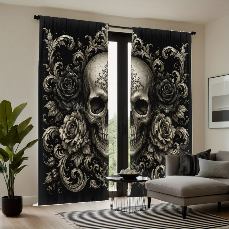 Rideaux filtrant la lumière 2 pièces Gothic Skull Rose, L 52 po x H 84 po x 2 pièces