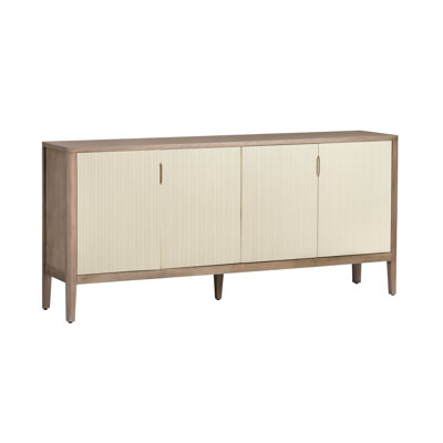 Pearcy 74 in. Brown Solid Wood 4 Door Media Credenza_Sideboard