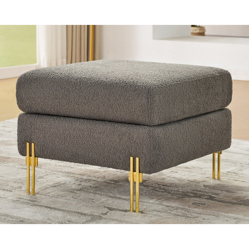 Upholstered Bouclé Square Ottoman with Metal Legs, Large Ottomans, Dark Gray