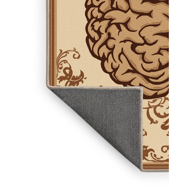 Soft Plush Polett Brain Anatomy Diagram Classic Damask Area Rug in Beige – Beige Binding, 7x10