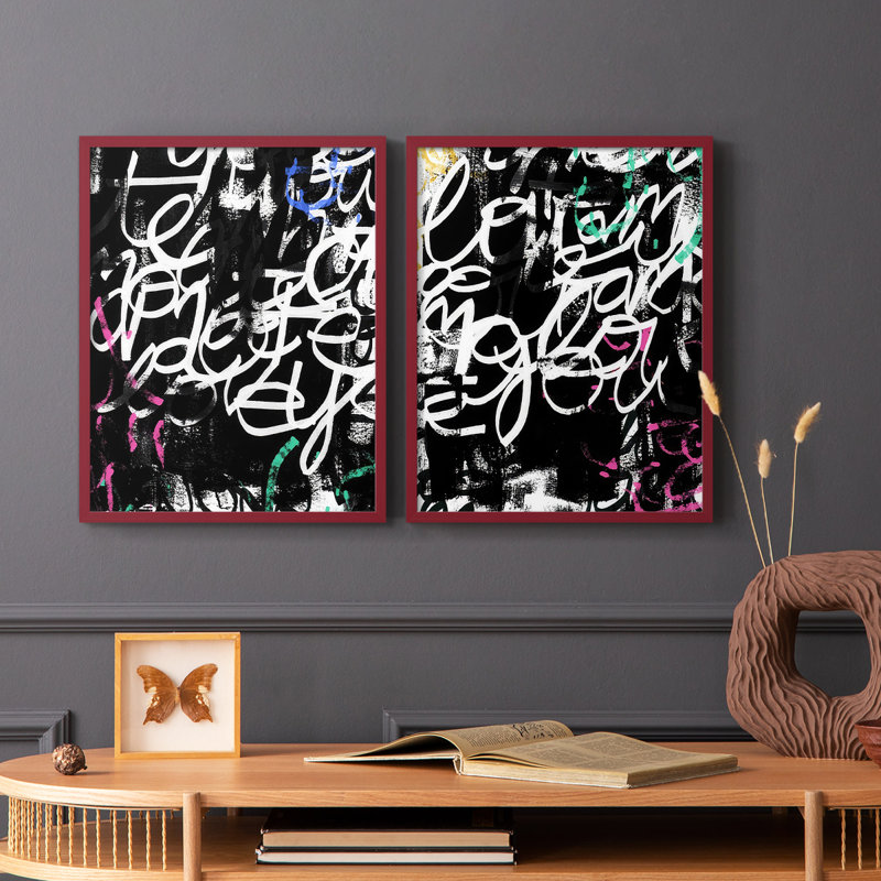 «Graffiti Scribe I», reproduction encadrée de qualité supérieure - prête à être accrochée - aucun clou requis - aucun clou requis
