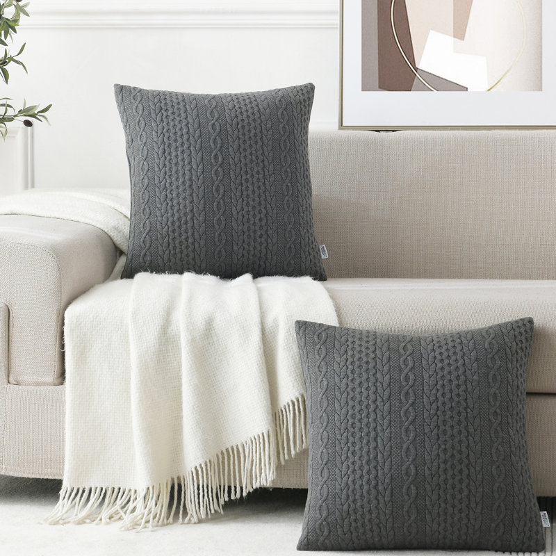 Farmhouse Knitted Modern Embossed Patterned Pillow Cover, Dark Gray, 20"H x 20"W