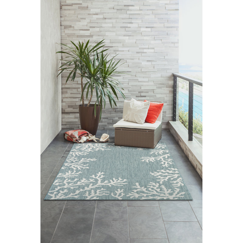 Tapis intérieur / extérieur bleu Gritton, Rectangle 6 pi 6 po x 9 pi 4 po
