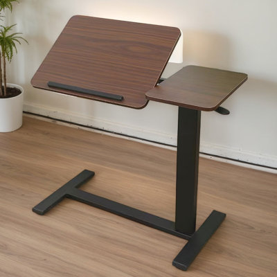 Table de chevet réglable - Table avec roulettes, plateau inclinable pour ordinateur portable et de détente, noir noyer, accessoire de bureau mobile pliable à hauteur, surprise de la fête des Mères