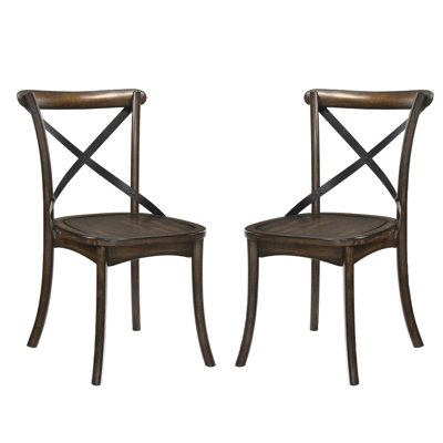 Of 2 Dark Oak And Black Side Chairs With Wooden Seat, Flared Legs X Metal For Dining Room, 21-Inch Seat Depth, 35-Inch Product Height Two Cross Back Design, 18-Inch Height, 24 Weight