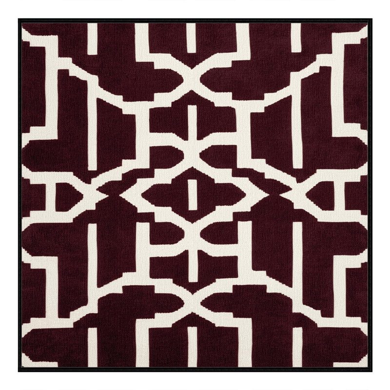 Machine Washable Trellis Red Area Rug, Square 5'