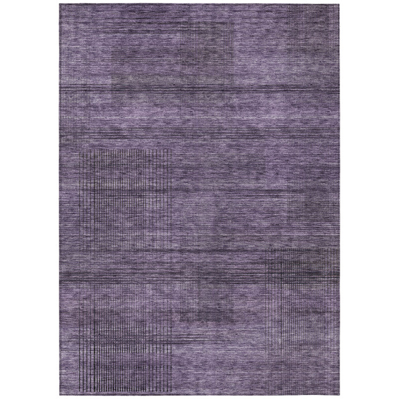 3' X 5' Gray Striped Washable Indoor Outdoor Area Rug