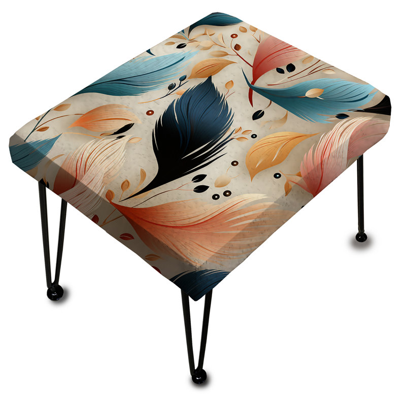 Blue And Beige Feathered Animal Elegance - Abstract Rectangle Ottoman