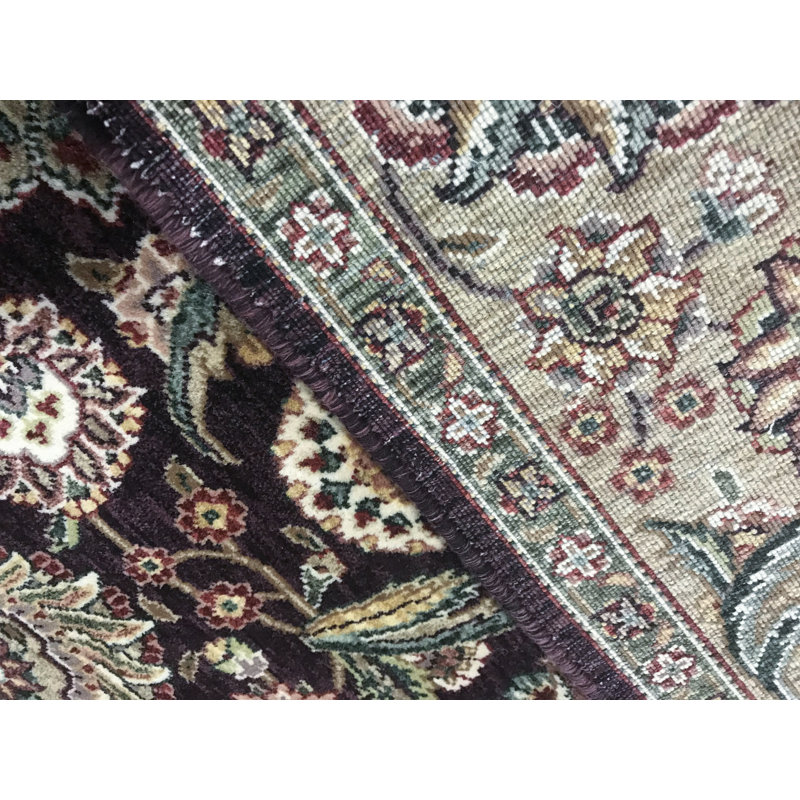 Hand-Knotted High-Quality Aubergine and Beige Area Rug