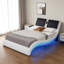 Grands lits modernes en similicuir, structure en bois MDF, avec Bluetooth et massage par vibration
