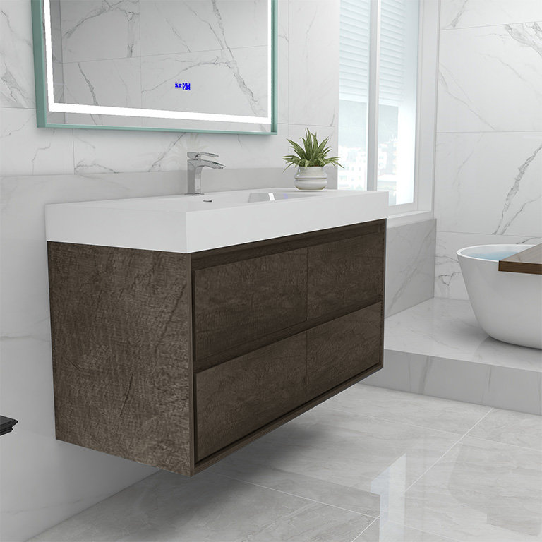 Azden 48" Wall-Mounted Single Bathroom Vanity Set, Smoke Oak