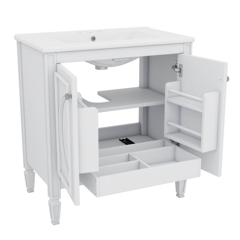 Meuble-lavabo simple 30 "avec lavabo et deux portes avec tablette, Blanc