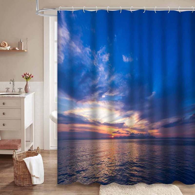 Magnifique rideau de douche avec 12 crochets Sunset, L 72 po x l 72 po