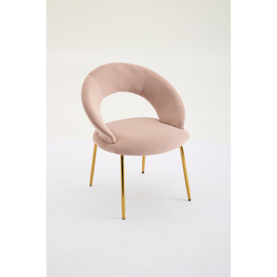 061-Ensemble de 1 chaises de salle à manger en velours avec dossier incurvé et pieds en métal doré pour la cuisine ou la salle à manger