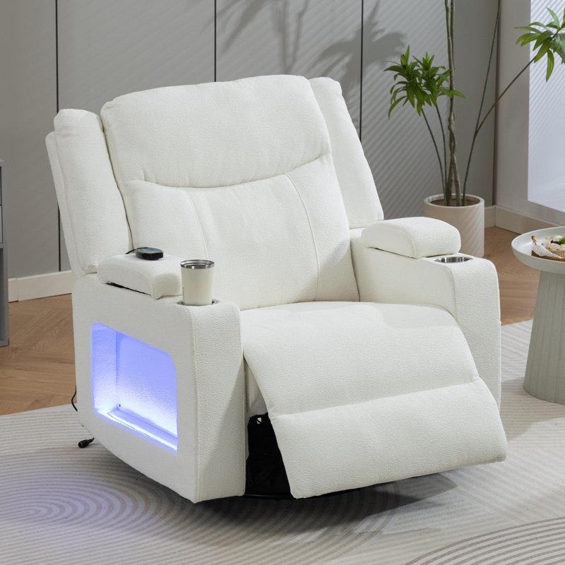 Fauteuil inclinable électrique 37,5 po en chenille extra large avec chauffage et massage, appui-tête réglable, Velours blanc