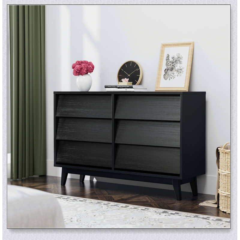 Commode double à six tiroirs de style vintage avec design biseauté et grand espace de rangement pour une organisation élégante de la chambre