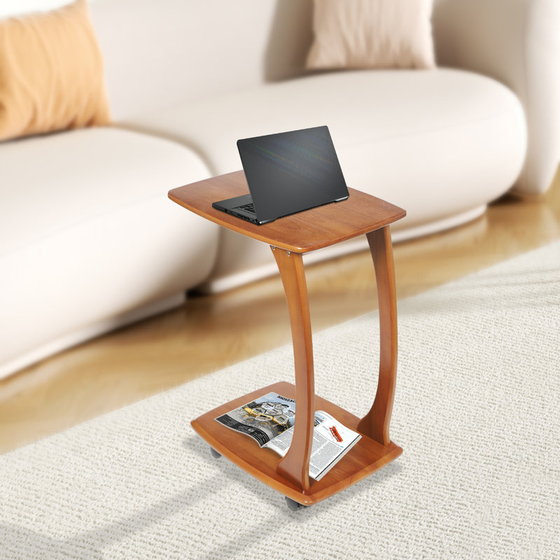 Table d'appoint en forme de C avec roulettes: H 18,11 po x P 13,78 po x H 24,8 po, Noyer