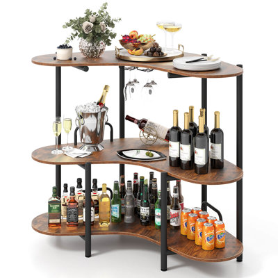 3-tier Home Bar Unit With Stemware Racks & Storage Shelves With Metal Frame by Ebern Designs
