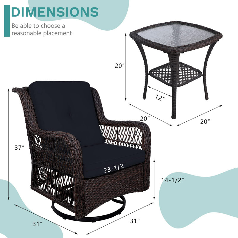 Ensemble de bistro pivotant 3 pièces Red Barrel Studio®, Bleu marine