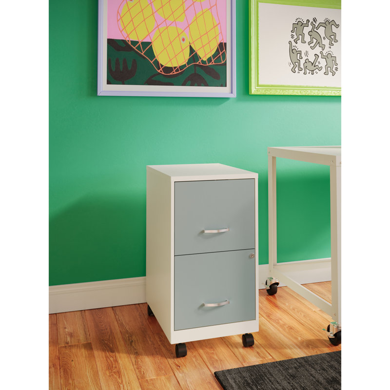 Krahn 14.25'' Wide 2 -Drawer Mobile Steel File Cabinet, Platinum/White