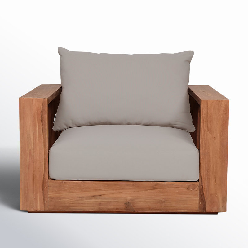 Teak Brown Outdoor Armchair with Gray Cushions