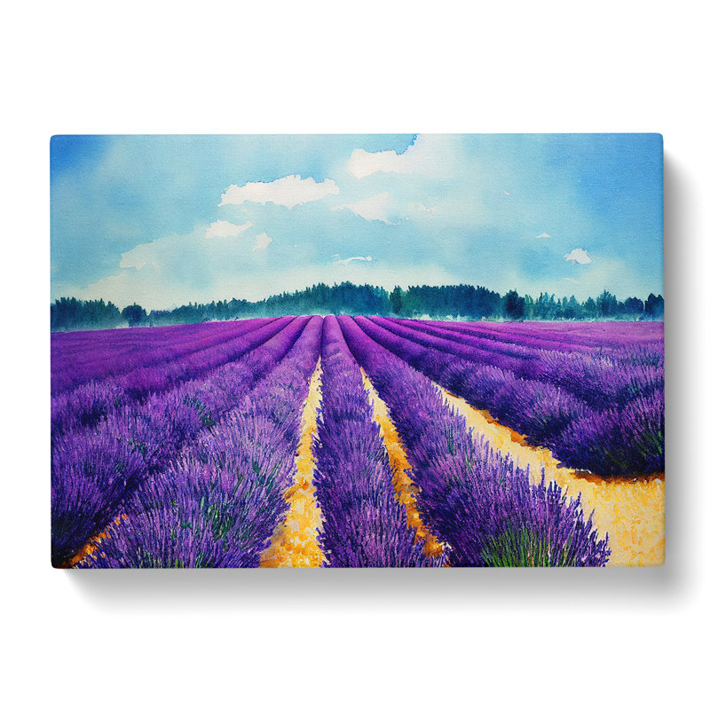 Lavender Field Watercolour Vol.4 - Wrapped Canvas, 40cm H x 60cm W x 3cm D