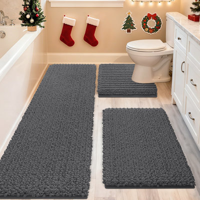 Upgrade Extra Large Dusty Pink Bathroom Rug Set 3 Pieces Ultra Soft, Thick Absorbent Bath Mats, Non Slip Chenille Toilet Mat for Bathroom, Bedroom, Kitchen