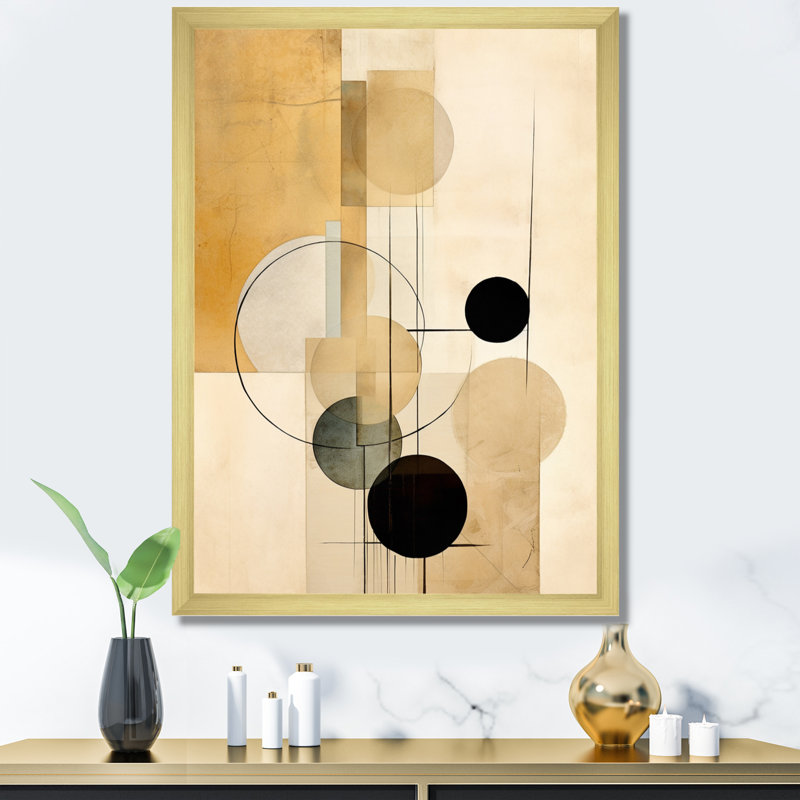 Beige géométrie en mouvement VI, Cadre doré à une seule photo, H 32 po x l 24 po x P 1 po
