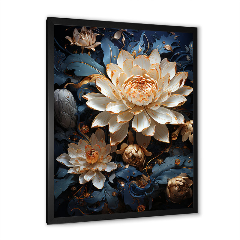 Opulentes reflets lotus, Cadre photo noir simple, H 44 po x l 34 po x P 1,5 po