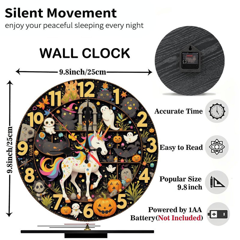 Horloge d'Halloween licorne avec fantômes