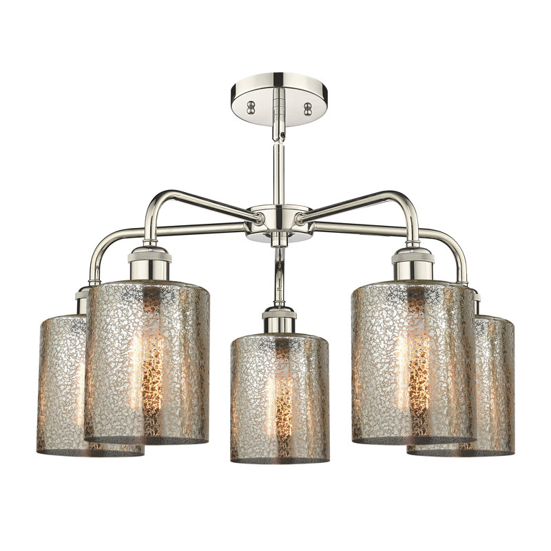 Lustre tambour 5 lumières en acier à intensité variable Dublin, Mercurisé, Nickel poli