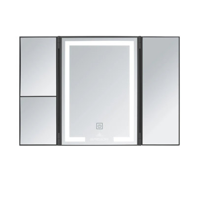 Miroir de maquillage Lucid à trois volets avec grossissement 5X et 7X, luminosité réglable
