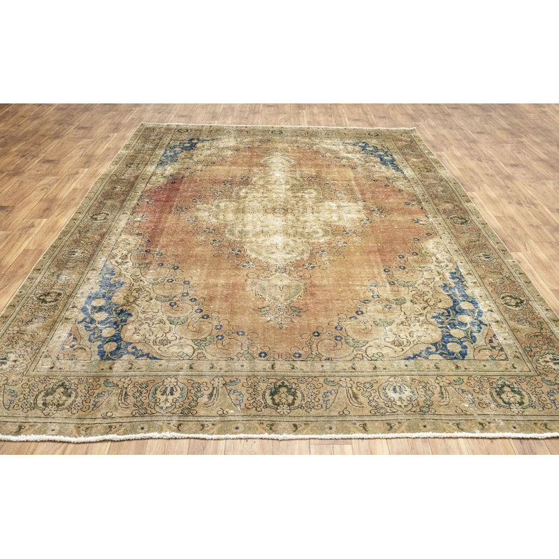 Tapis oriental floral classique en laine noué à la main 9 pi 5 po x 13 pi 0 po