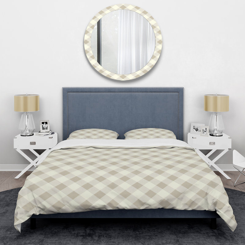 Ensemble de housse de couette Modern Gingham I beige et gris, Housse de couette très grand et 2 très grandes t