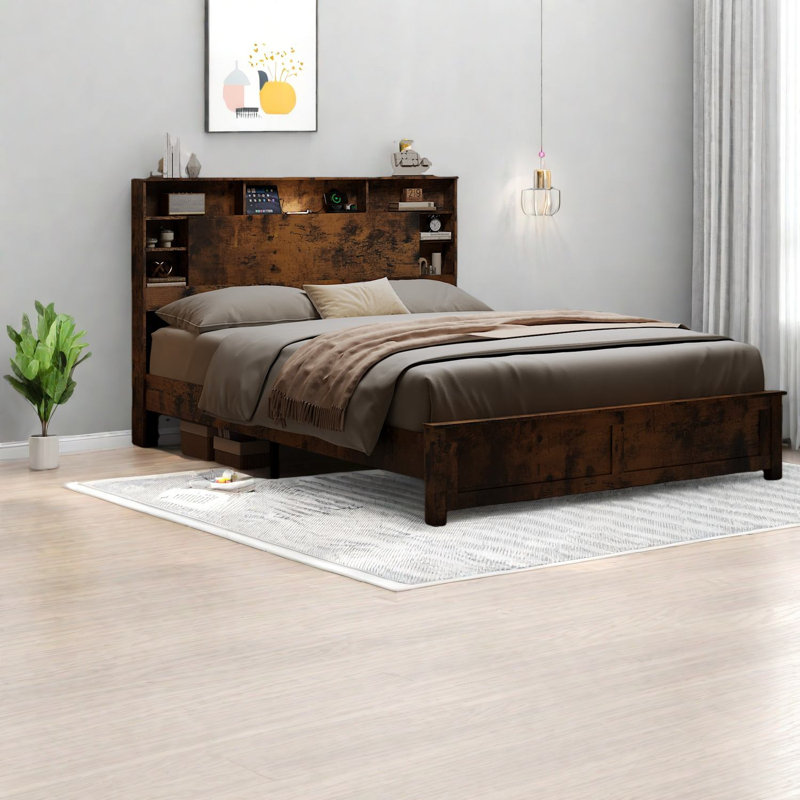 Cadre de lit coffre spacieux, bois et métal, design moderne pour les chambres familiales