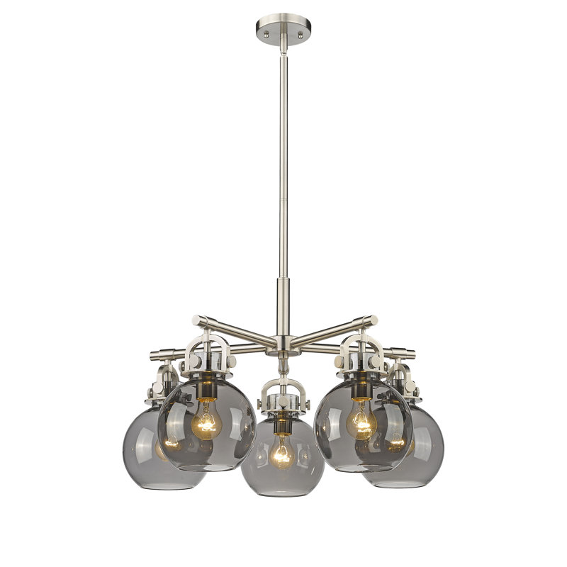Lustre suspendu 5 lumières Ziyi, Plaqué couleur fumée, Nickel satiné