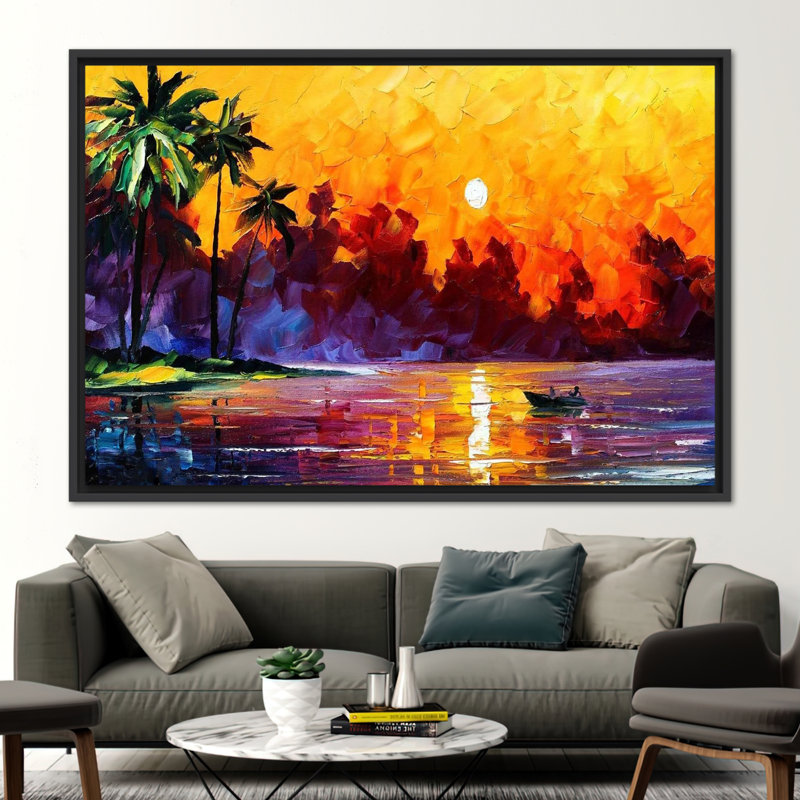 «Vibrant Summer Beach Scene», affiche sur toile pour la maison, H 41 po x l 94 po, Cadre flottant noir
