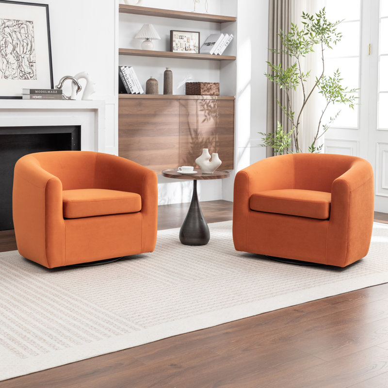 Fauteuil demi-tonneau pivotant de 33,5 po Odey, Velours orange