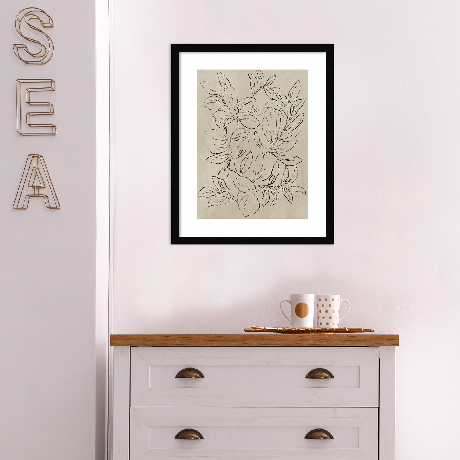 Kimbell "Outlined Leaves II" Print, Black, 21.25" H x 17.25" W