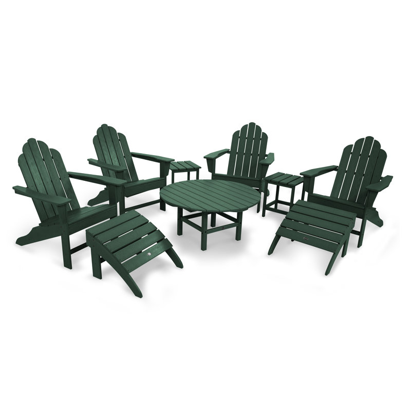 POLYWOOD Long Island Adirondack 9-Piece Conversation Group, Green